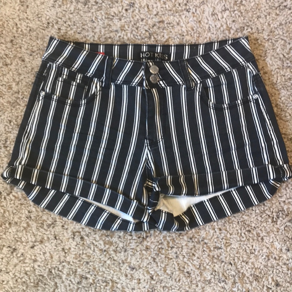 Hot Kiss Women’s Striped Mid-rise Denim Shorts